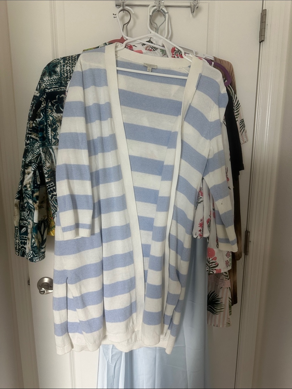 Talbots Light Blue and White Striped Open Cardigan
